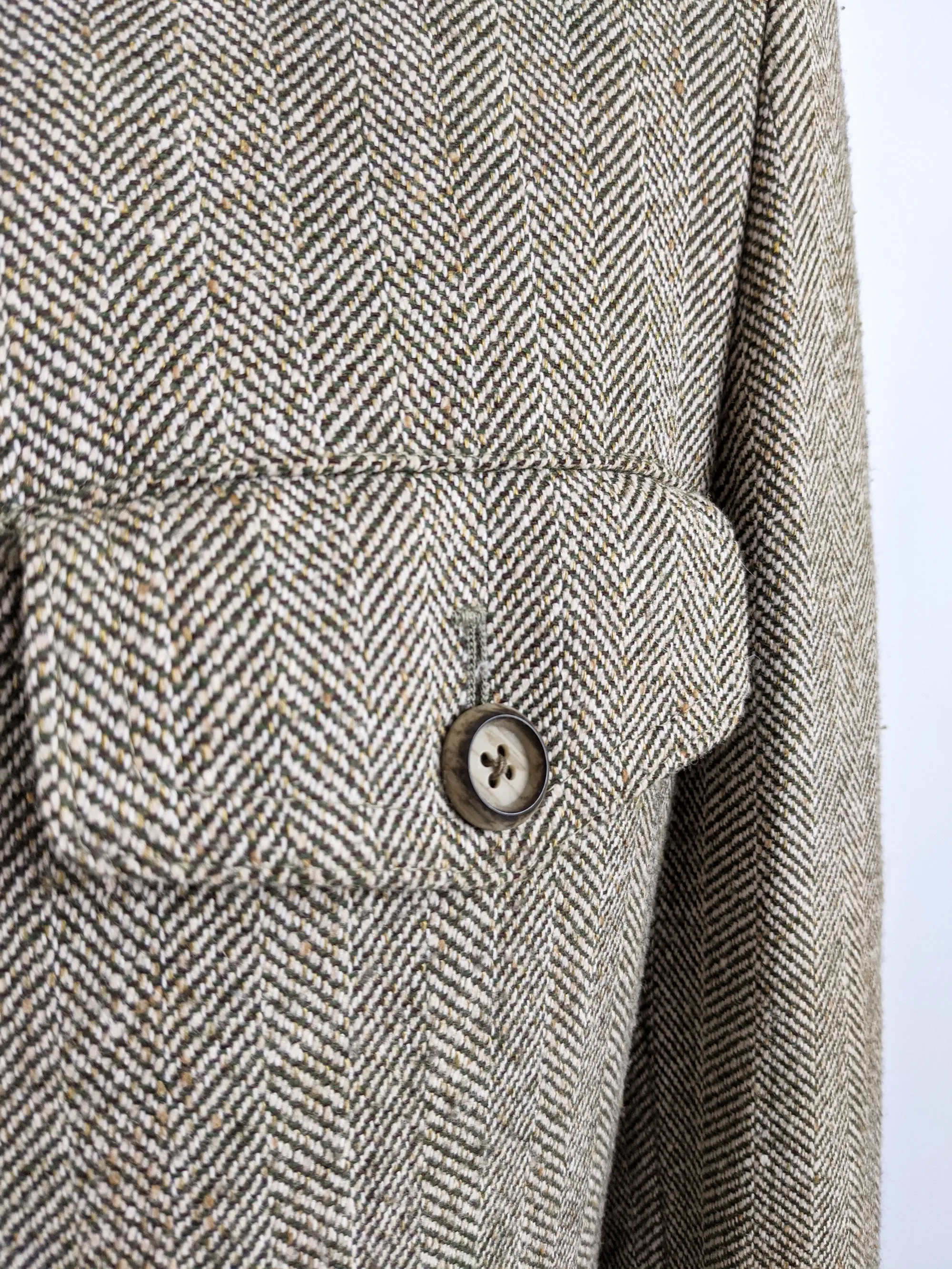 Dhobi Vintage 1970s Mens Wool Herringbone Tweed Jacket