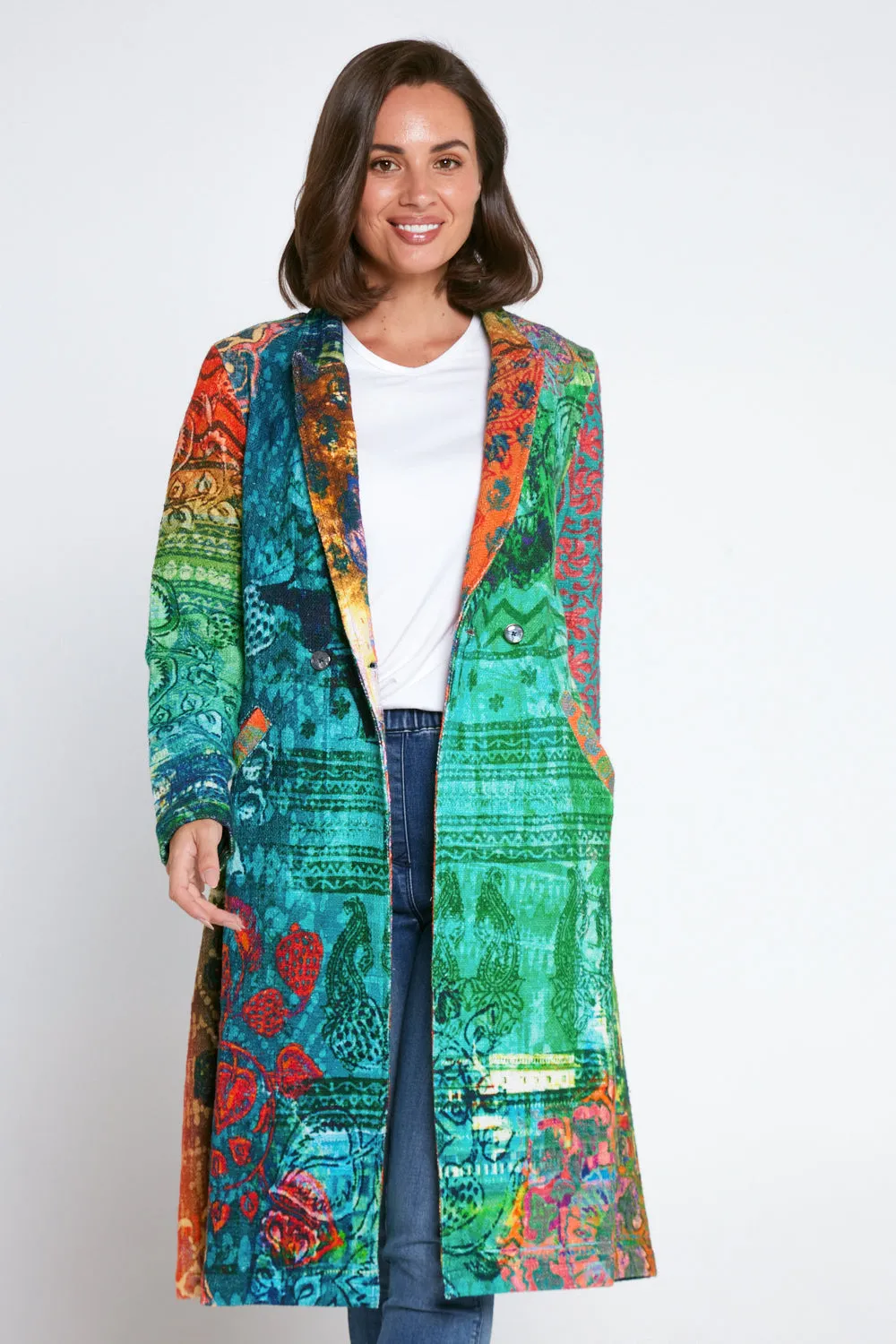 Digital Print Long Cotton Coat - Marrakesh Mirage