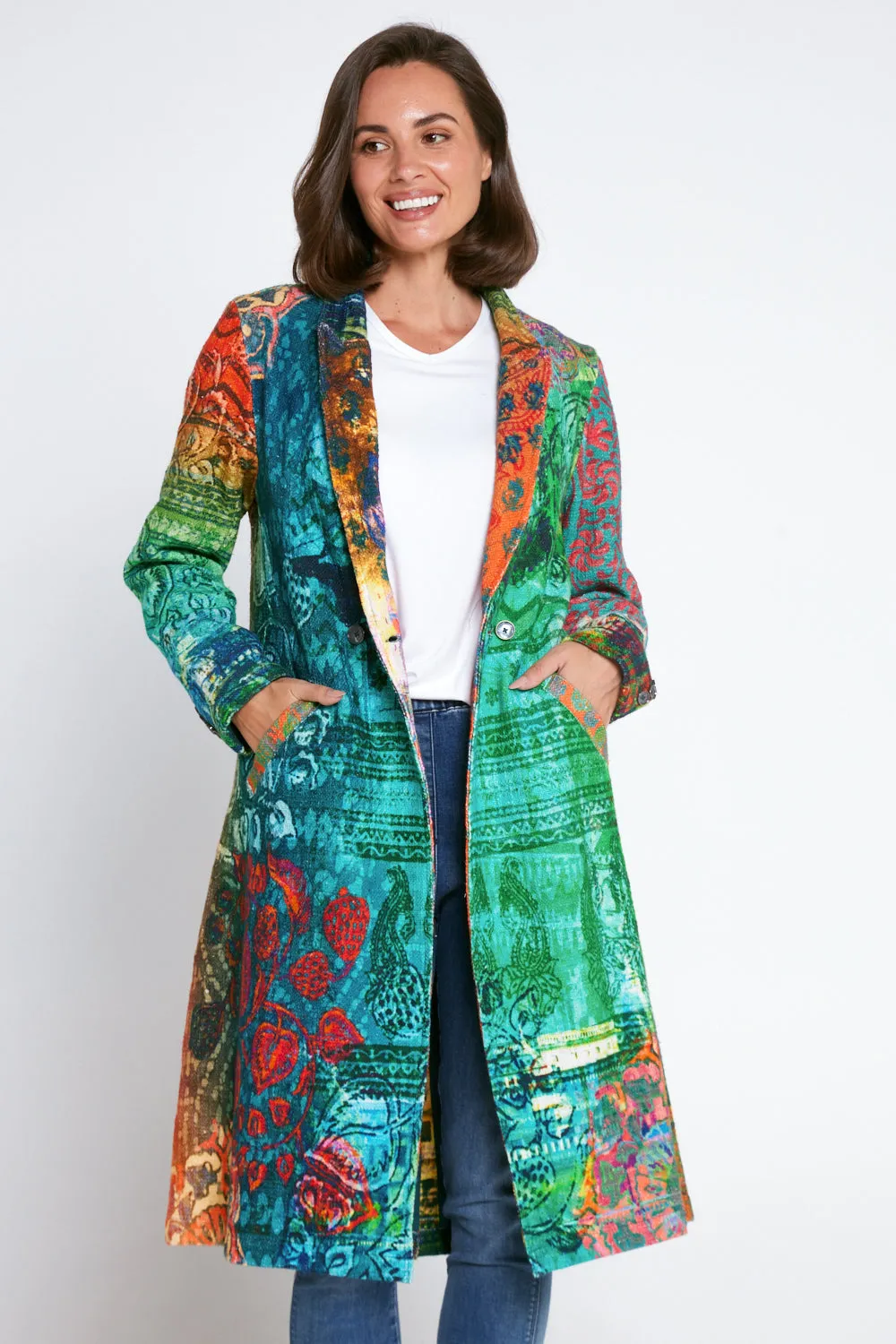 Digital Print Long Cotton Coat - Marrakesh Mirage