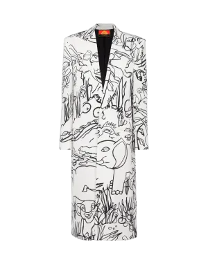 Disney x Balmain: The Lion King - Long Crepe Coat With Enfant Précoce Print