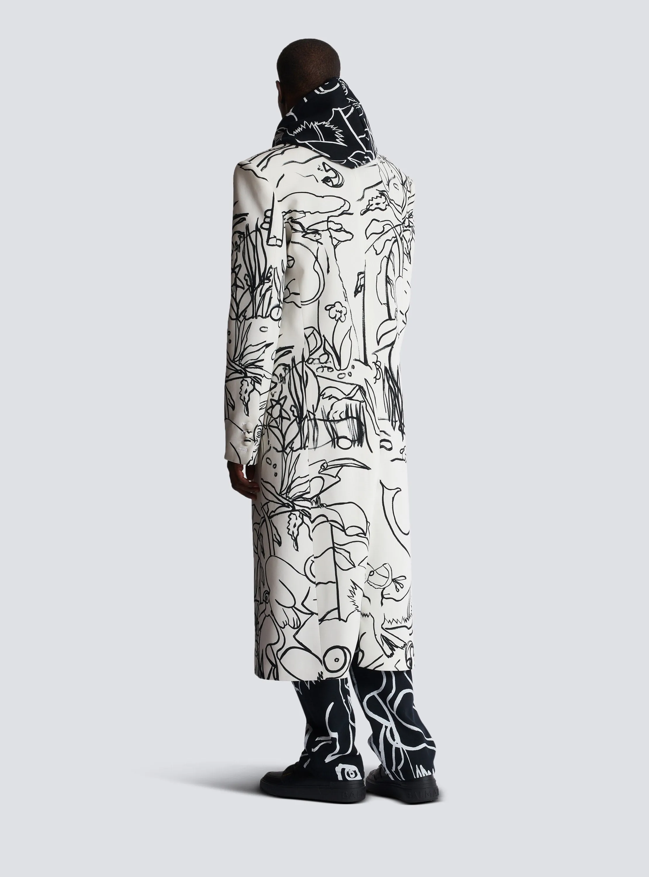 Disney x Balmain: The Lion King - Long Crepe Coat With Enfant Précoce Print