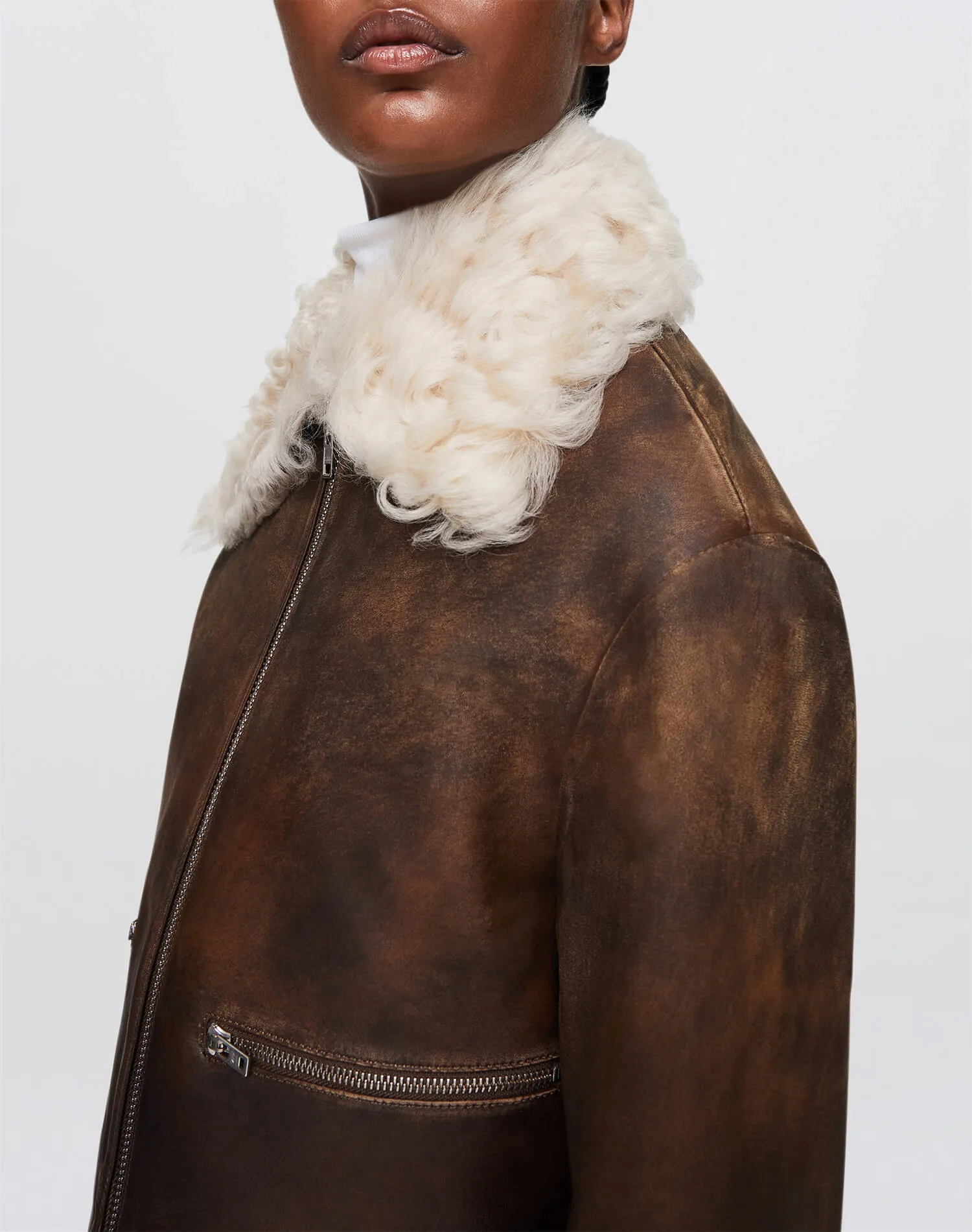 Distressed Aviator Shearling - Brown