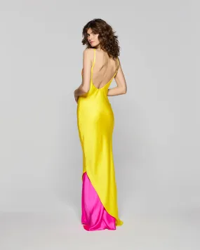 Double Layer Slip Dress - Bright Yellow/Pink