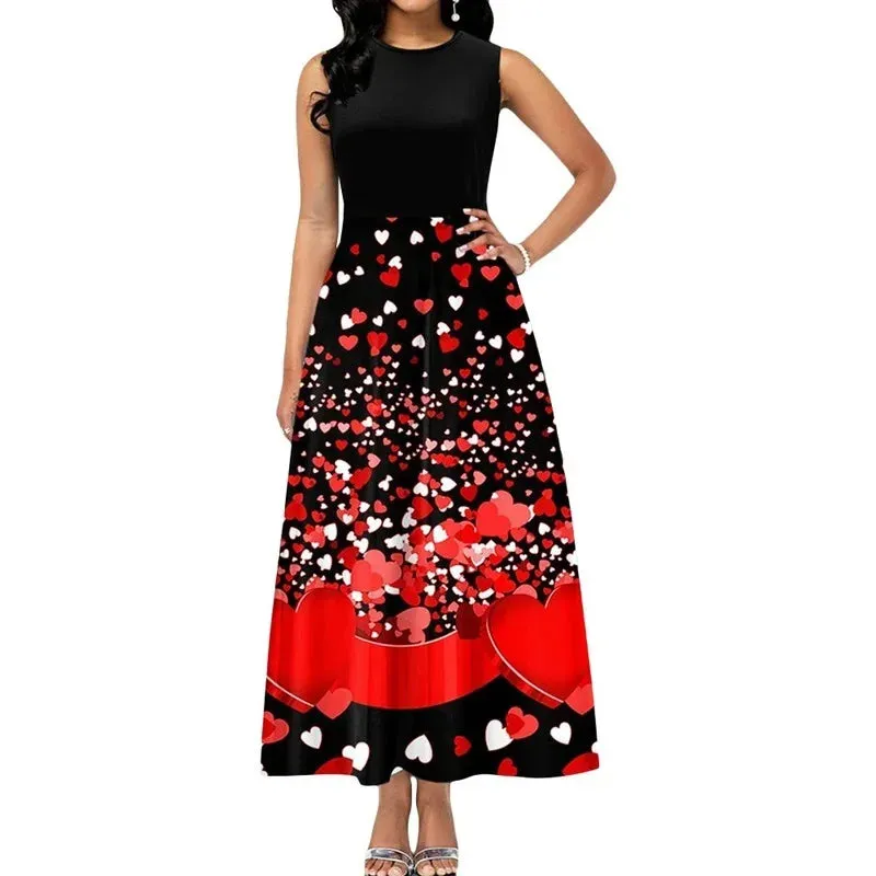 Dress for Women 2022 Summer Vintage Sleeveless Floral Print Party Dress Casual Slim A-Line Maxi Dresses Elegant Long Sundress