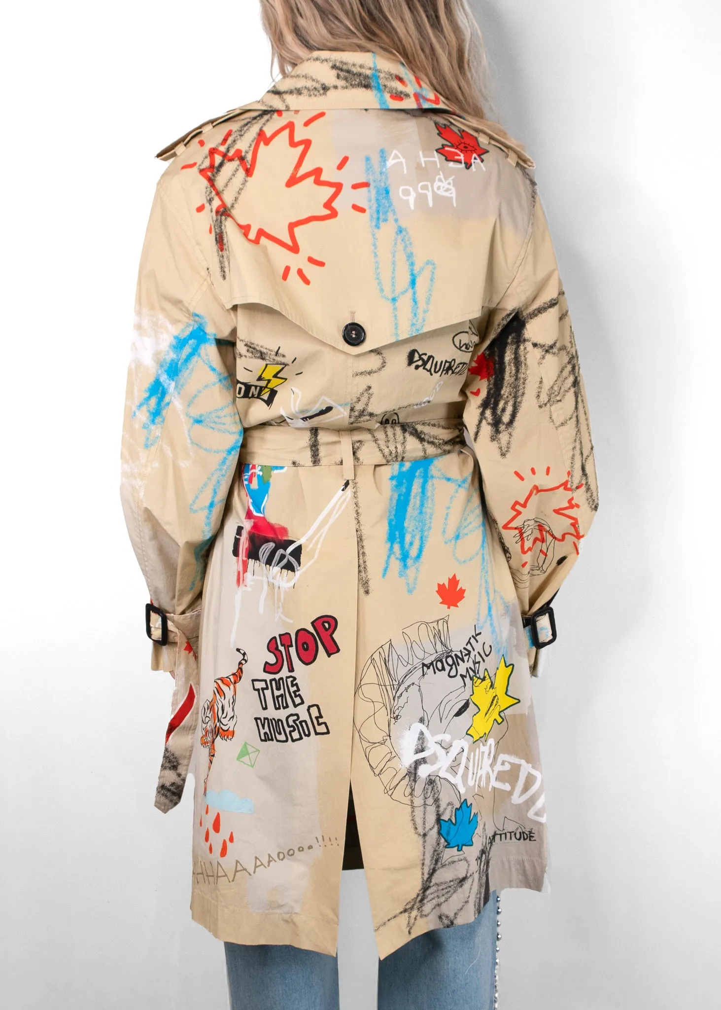 DSQUARED2 Graffiti-print Trench Coat In Yellow