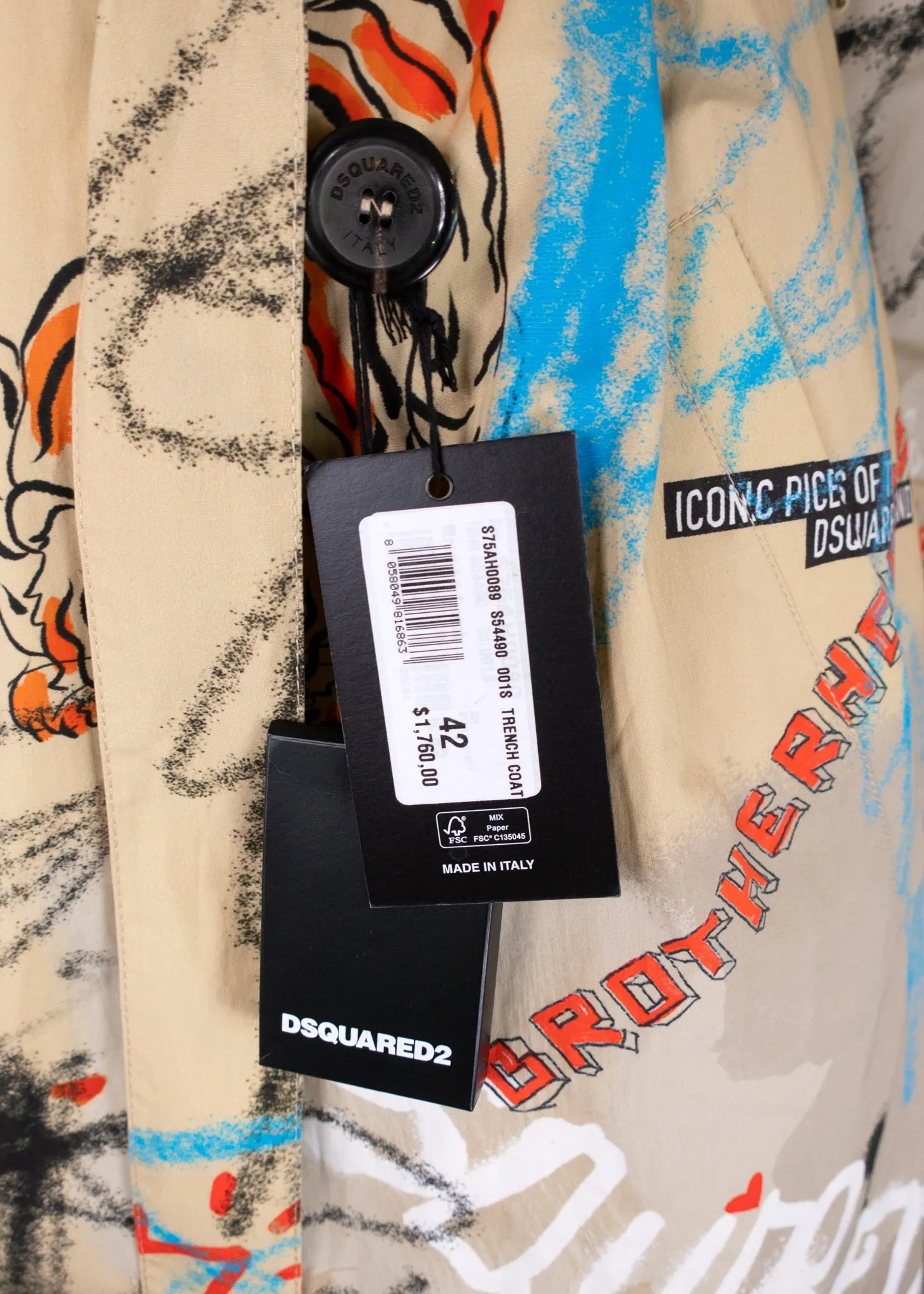 DSQUARED2 Graffiti-print Trench Coat In Yellow