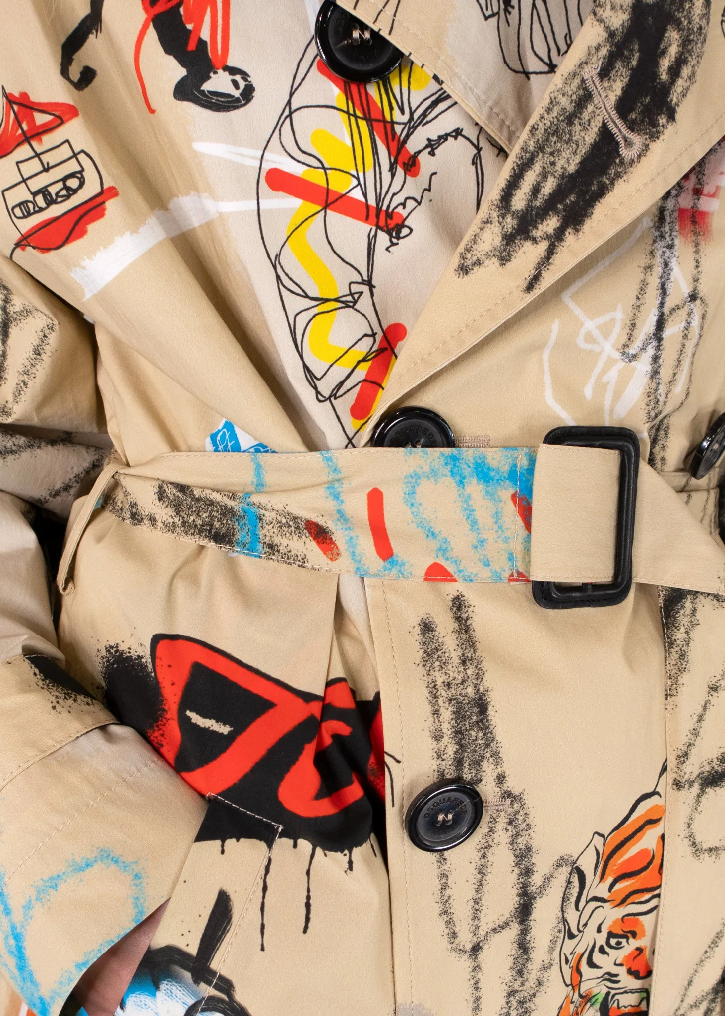 DSQUARED2 Graffiti-print Trench Coat In Yellow