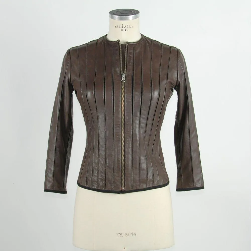 Emilio Romanelli Brown Leather Women Jacket