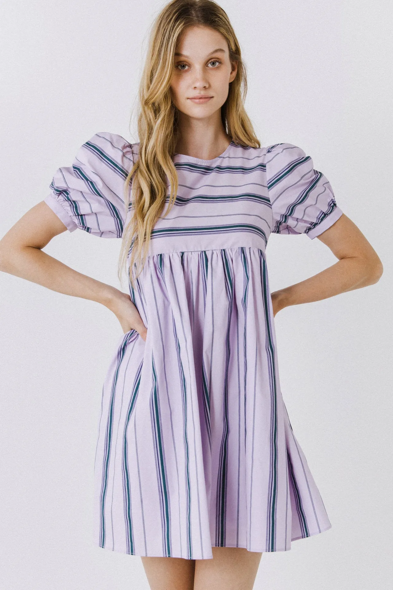 English Factory - Puff Sleeve Striped Mini Dress