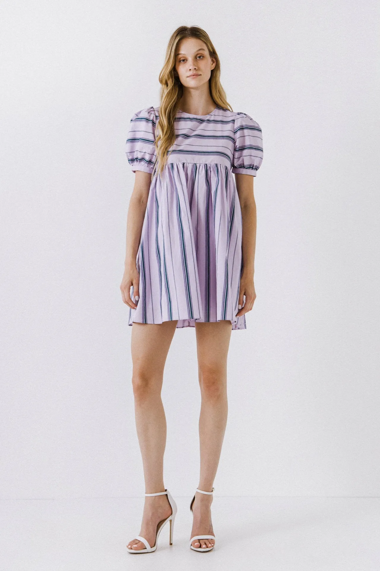 English Factory - Puff Sleeve Striped Mini Dress