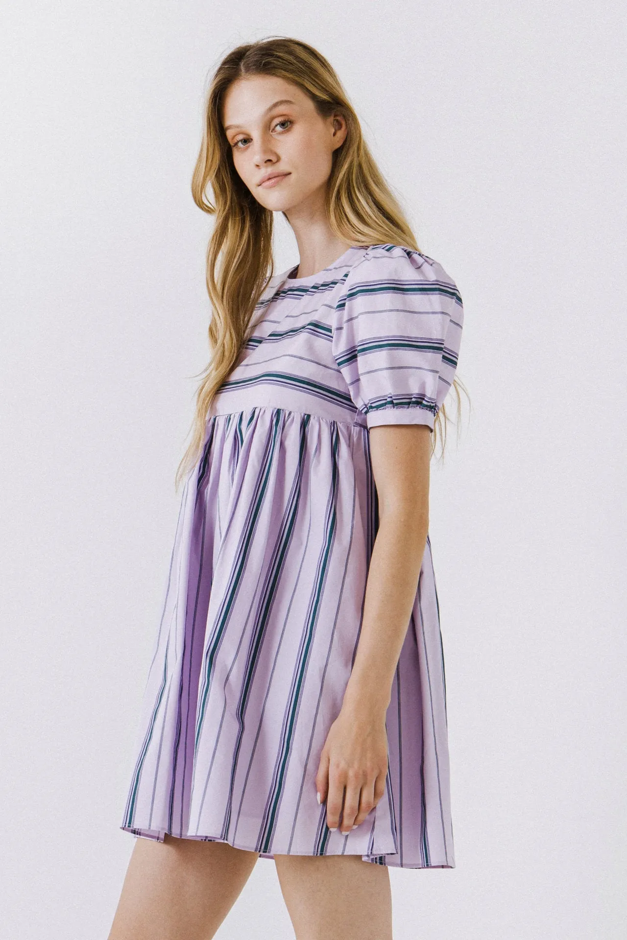 English Factory - Puff Sleeve Striped Mini Dress