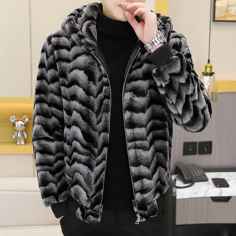 Faux Fur Zipper Hooded Jacket