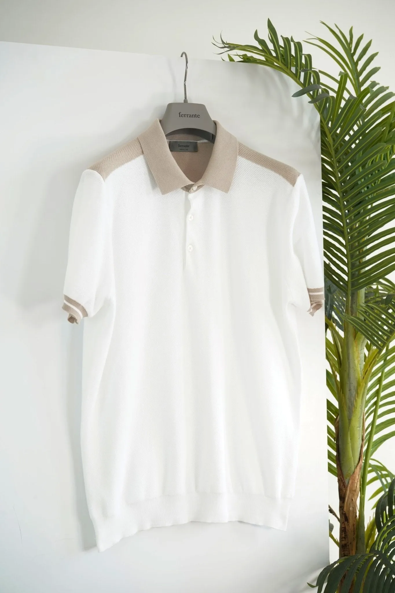 Ferrante Short Sleeve Contrast Polo in WHITE