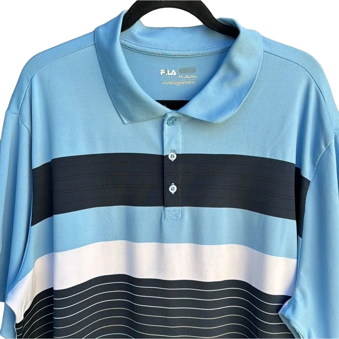 Fila Sport Men's Blue Black Golf Polo Collar Striped Performance Shirt - XXL