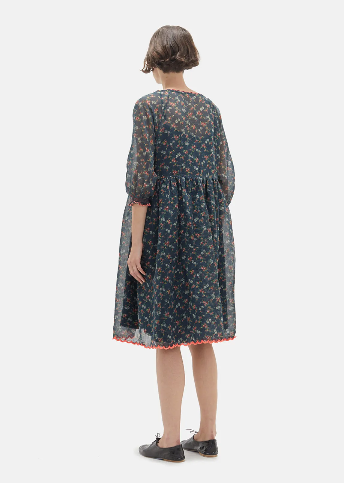 Floral Printed Cotton Silk Dress