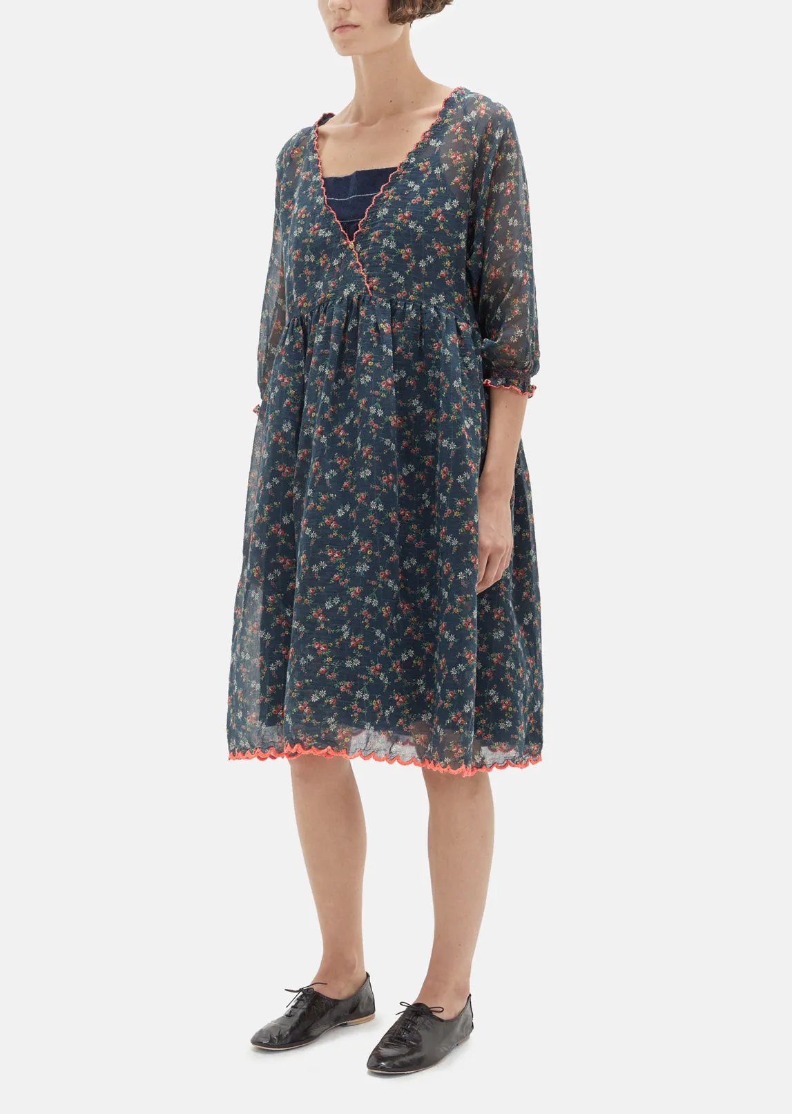 Floral Printed Cotton Silk Dress