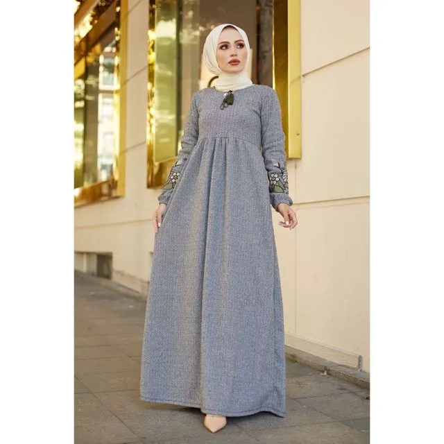 Flower Embroidery Plus Size Abaya Dress