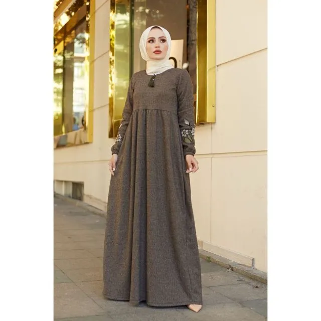 Flower Embroidery Plus Size Abaya Dress