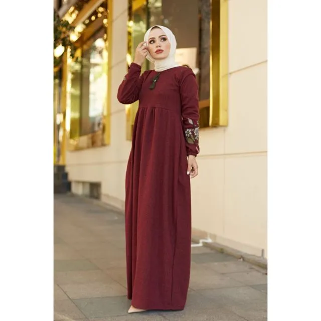 Flower Embroidery Plus Size Abaya Dress