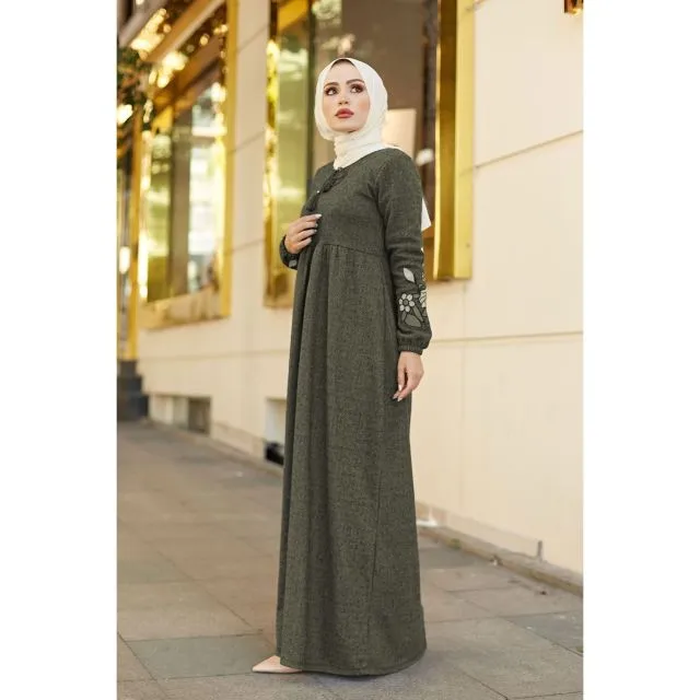 Flower Embroidery Plus Size Abaya Dress