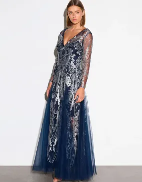 Francesca Gown Midnight-Silver - Australian Made