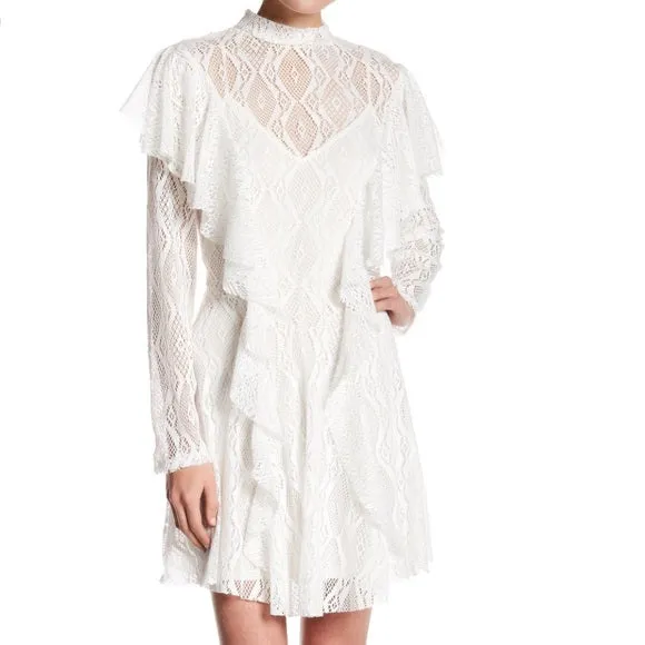 Free People Mock Neck Lace Dress, Small/White