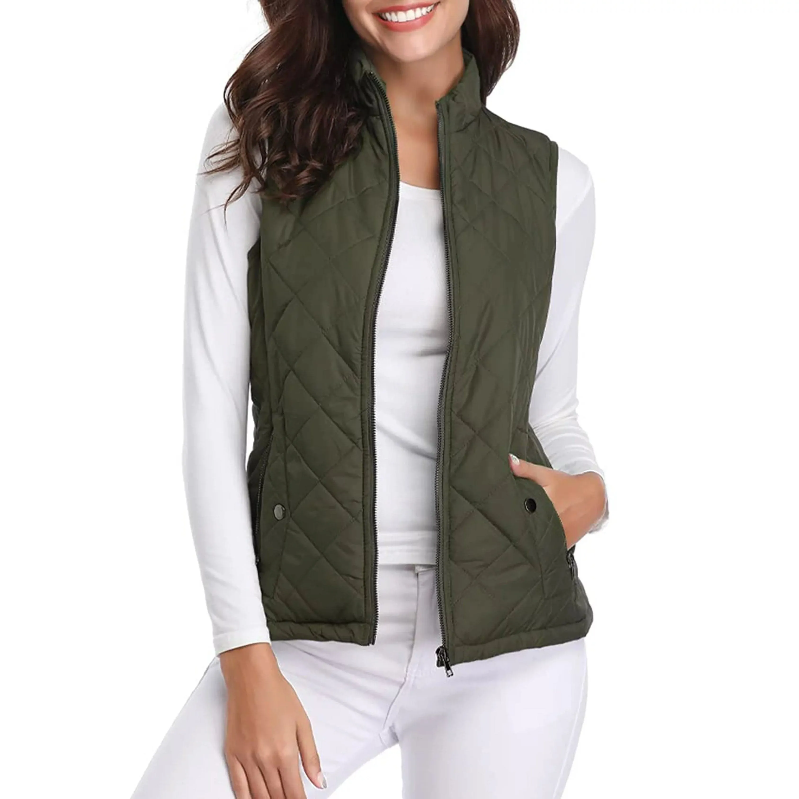 FUINLOTH -  Quilted Vest, Stand Collar Lightweight Zip Padded Gilet