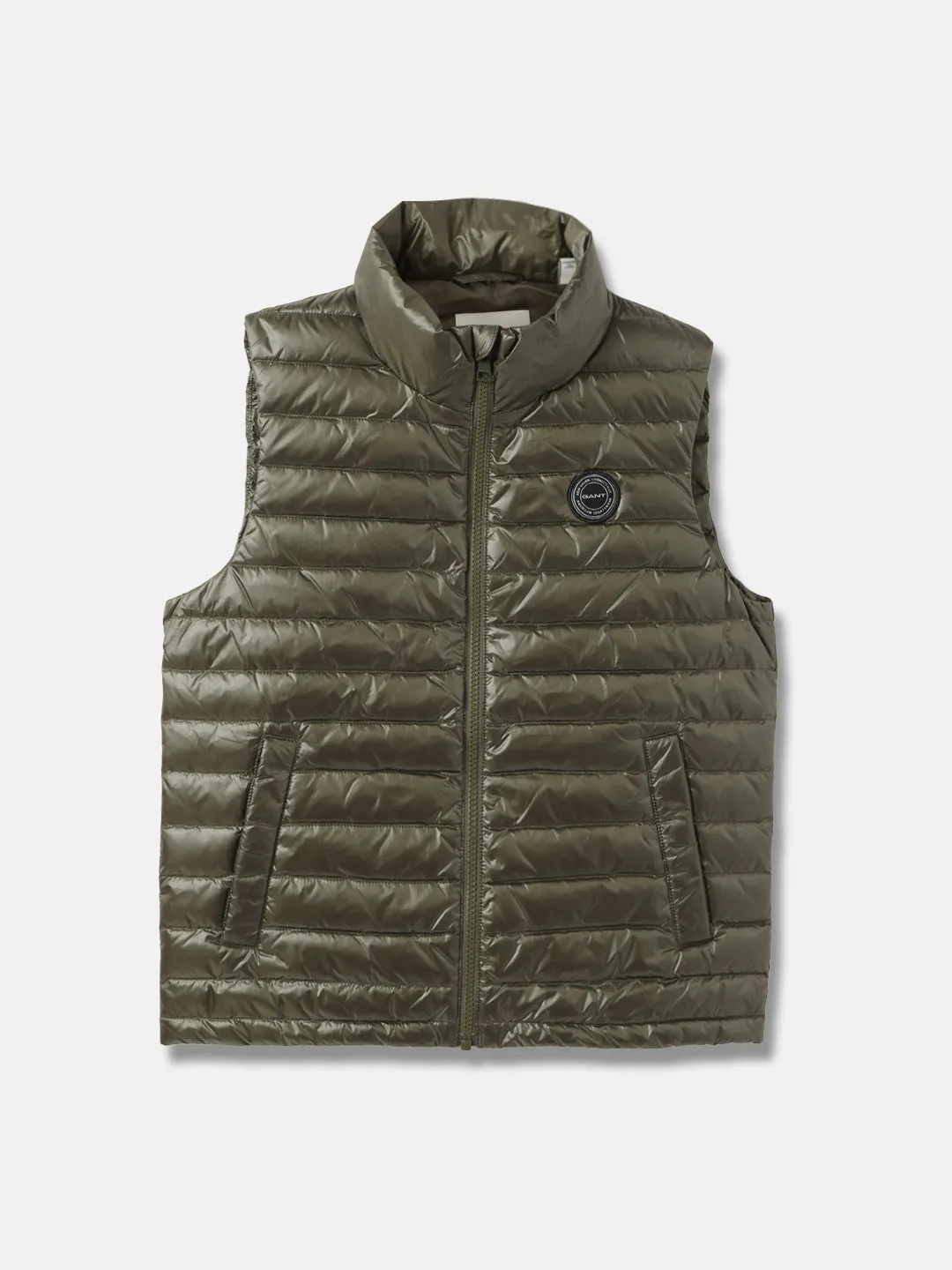 Gant Boys Green Solid Stand Collar Sleeveless Gilet Jacket