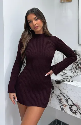 Get On Down Long Sleeve Knit Mini Dress Plum