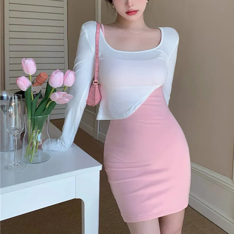 Girlary Clothes Slip Woman Dress Off Shoulder Mini Dresses for Women Short Sundress Sensual Sexy Pink Retro Fashion Xxl One-piece X