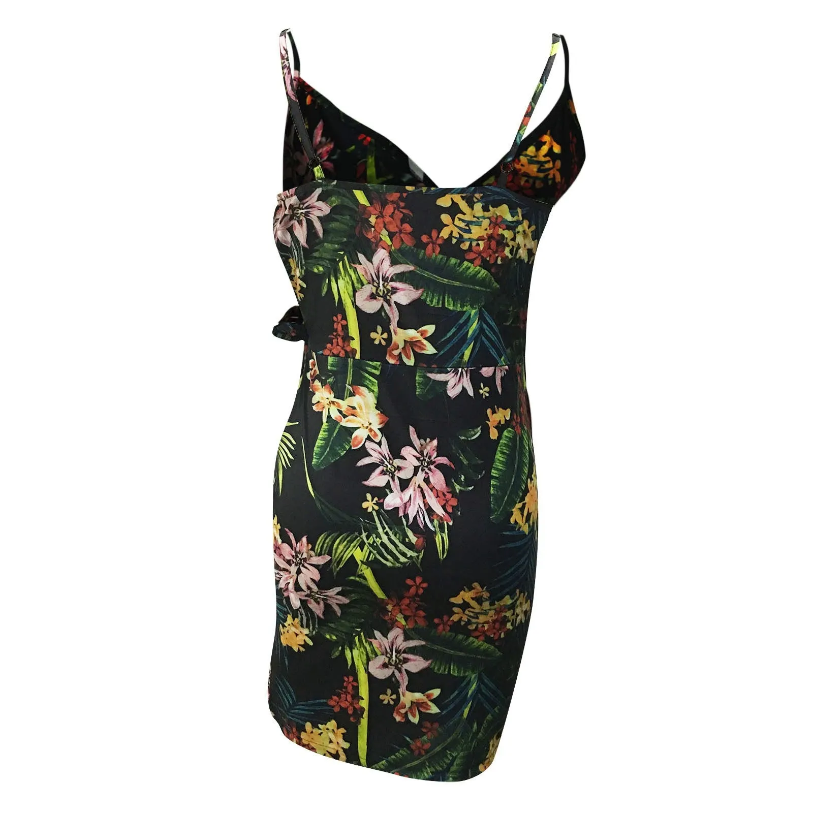 Girlie Plant Printing Slip Wrap Dress