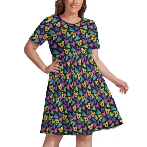 Glitter Park Snacks Women's Round Neck Plus Size Dress With Pockets