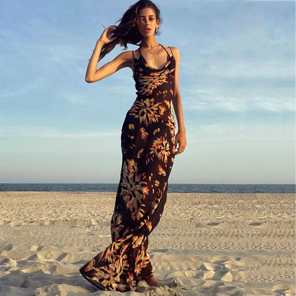 Graduation Party dress  Fashionkova Spaghetti Strap Women's Slip Dress Floral Print Sexy Backless Maxi Dresses Party Club Beach Long Dress Fall 2022