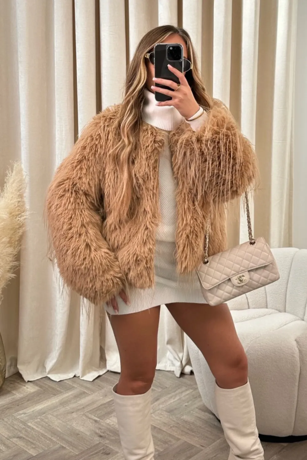 Hannah camel faux fur coat