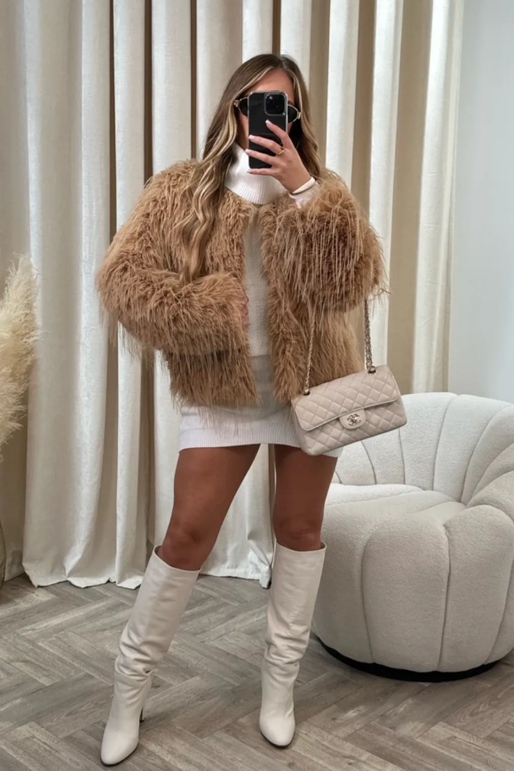 Hannah camel faux fur coat