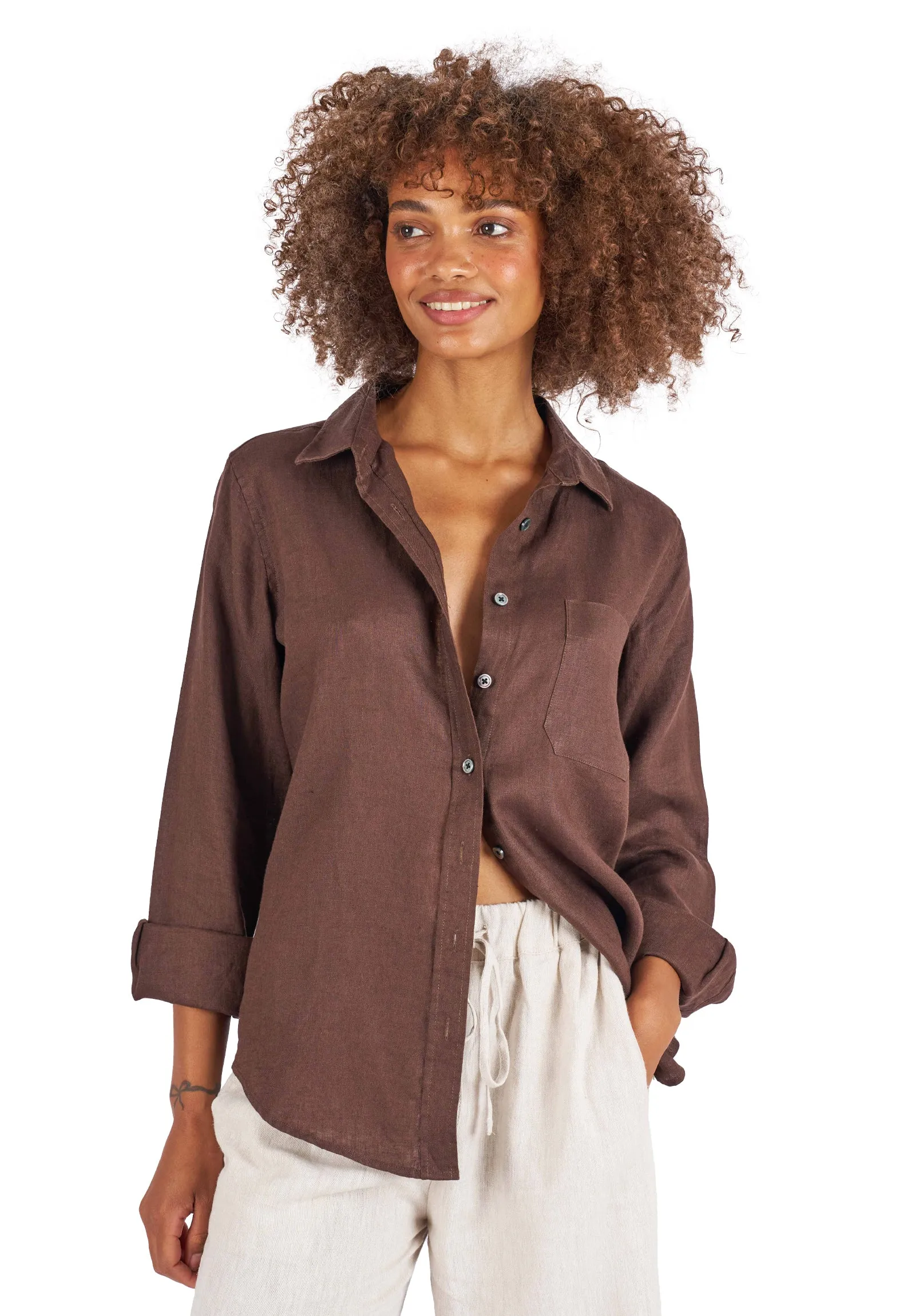 Iris Coffee Classic Fit Linen Shirt