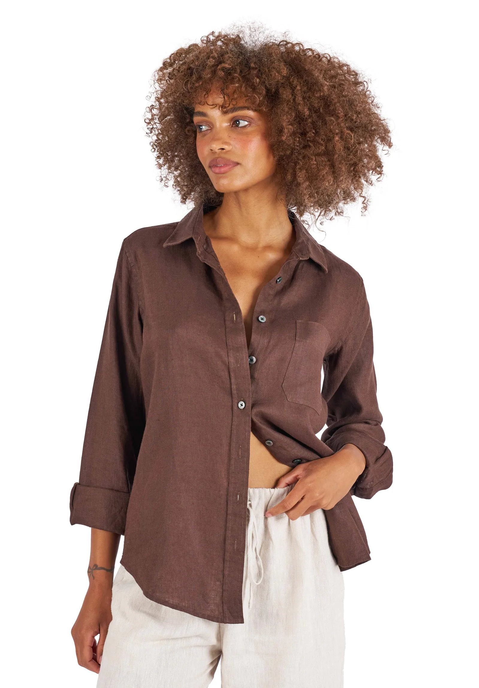 Iris Coffee Classic Fit Linen Shirt