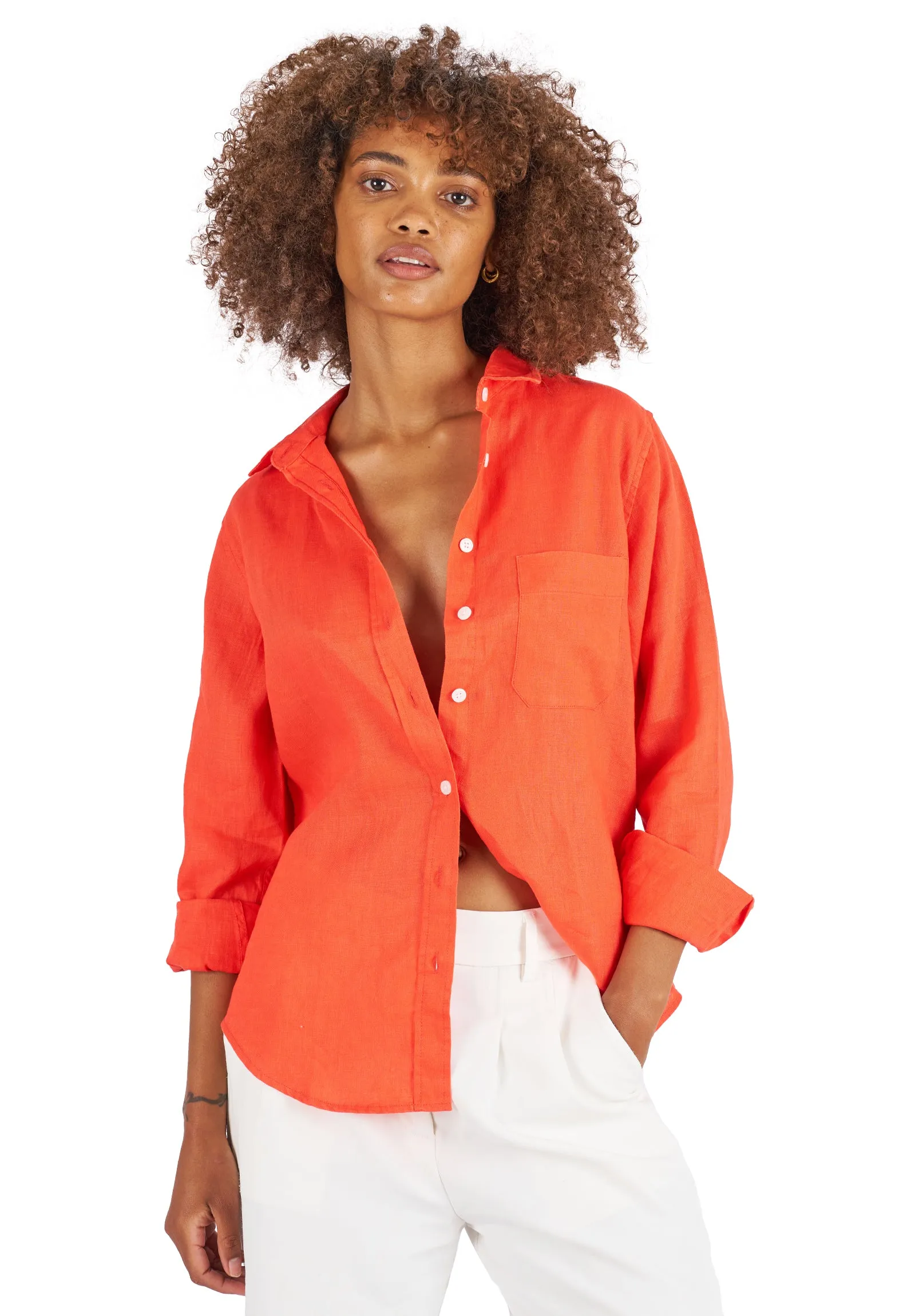 Iris Coral Classic Fit Linen Shirt