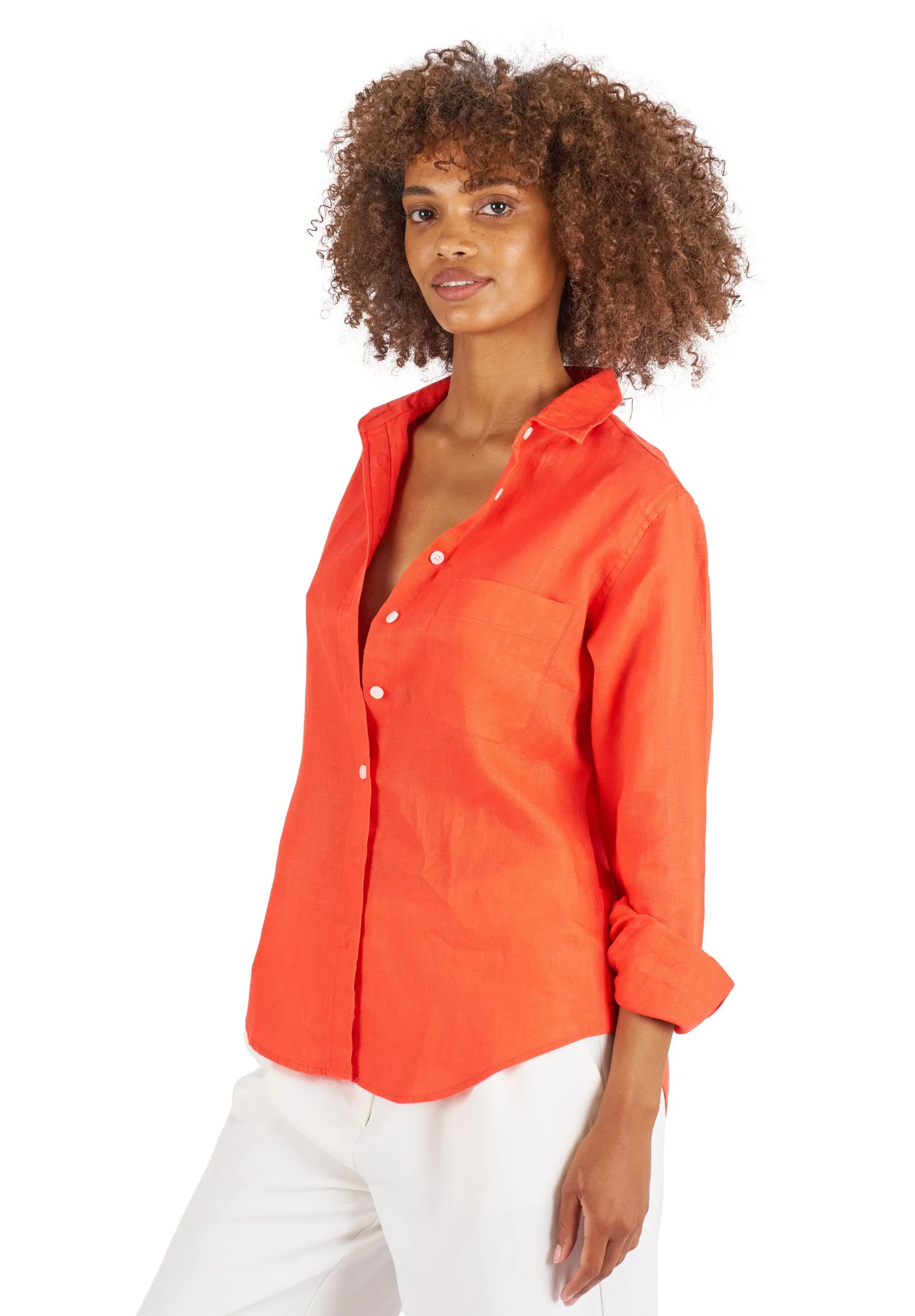 Iris Coral Classic Fit Linen Shirt