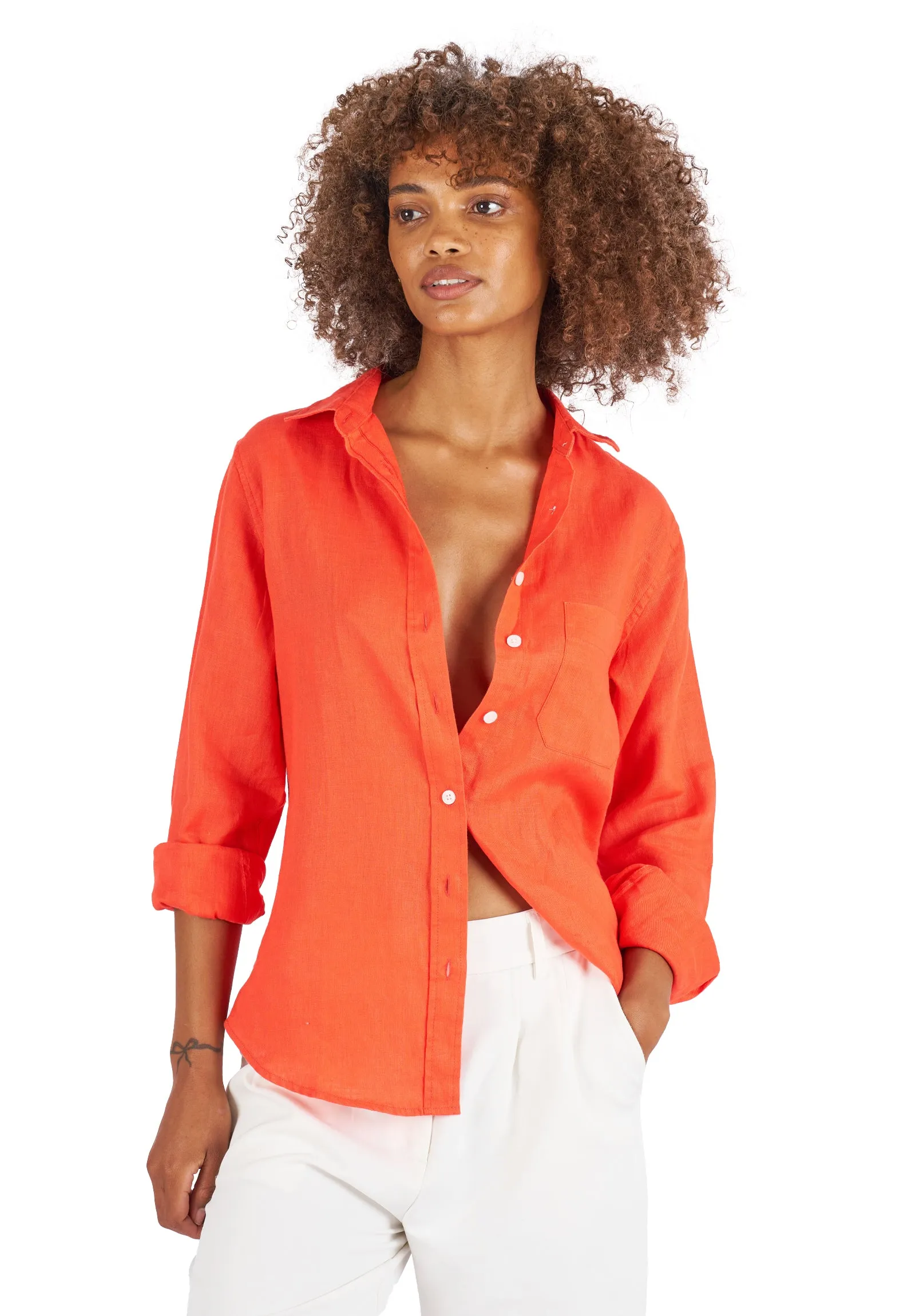 Iris Coral Classic Fit Linen Shirt