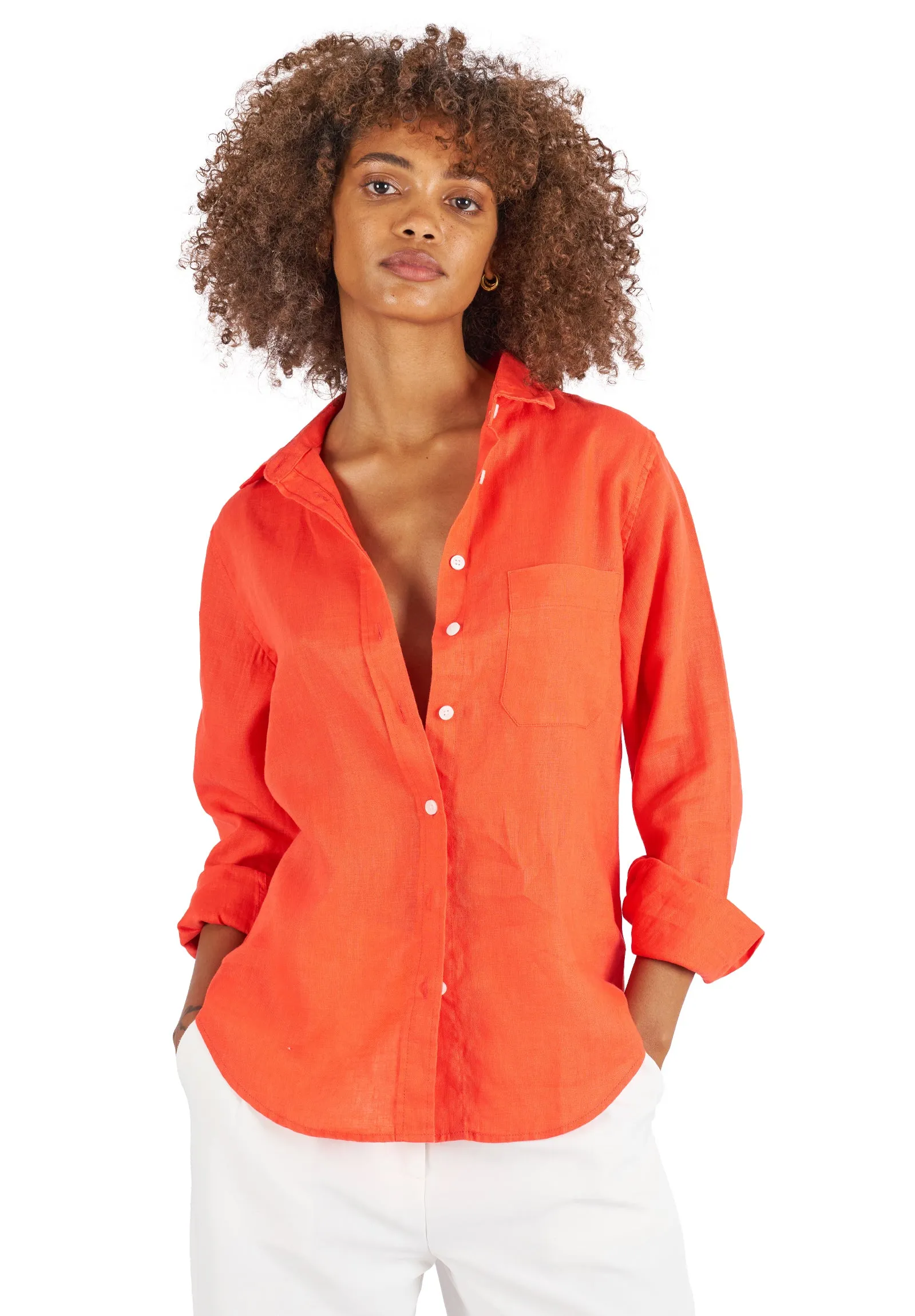 Iris Coral Classic Fit Linen Shirt