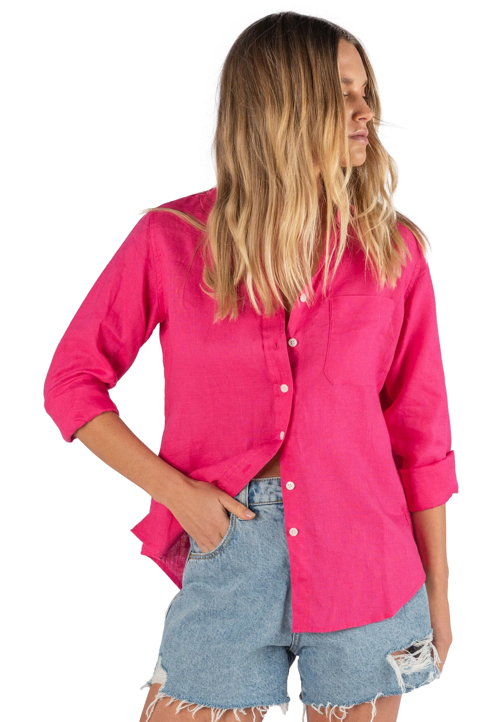 Iris Fuchsia Pink Classic Fit Linen Shirt