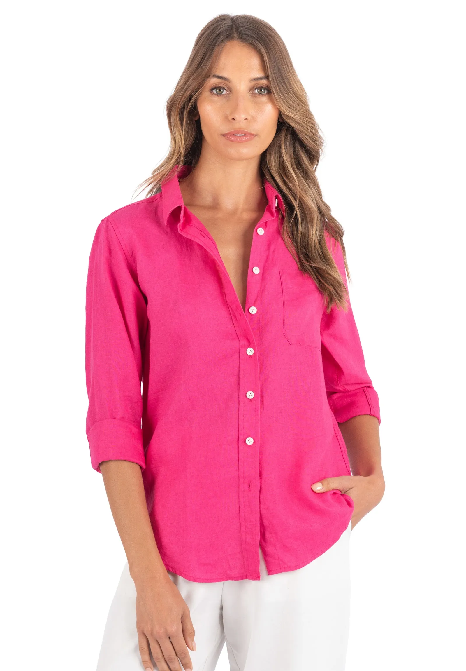 Iris Fuchsia Pink Classic Fit Linen Shirt