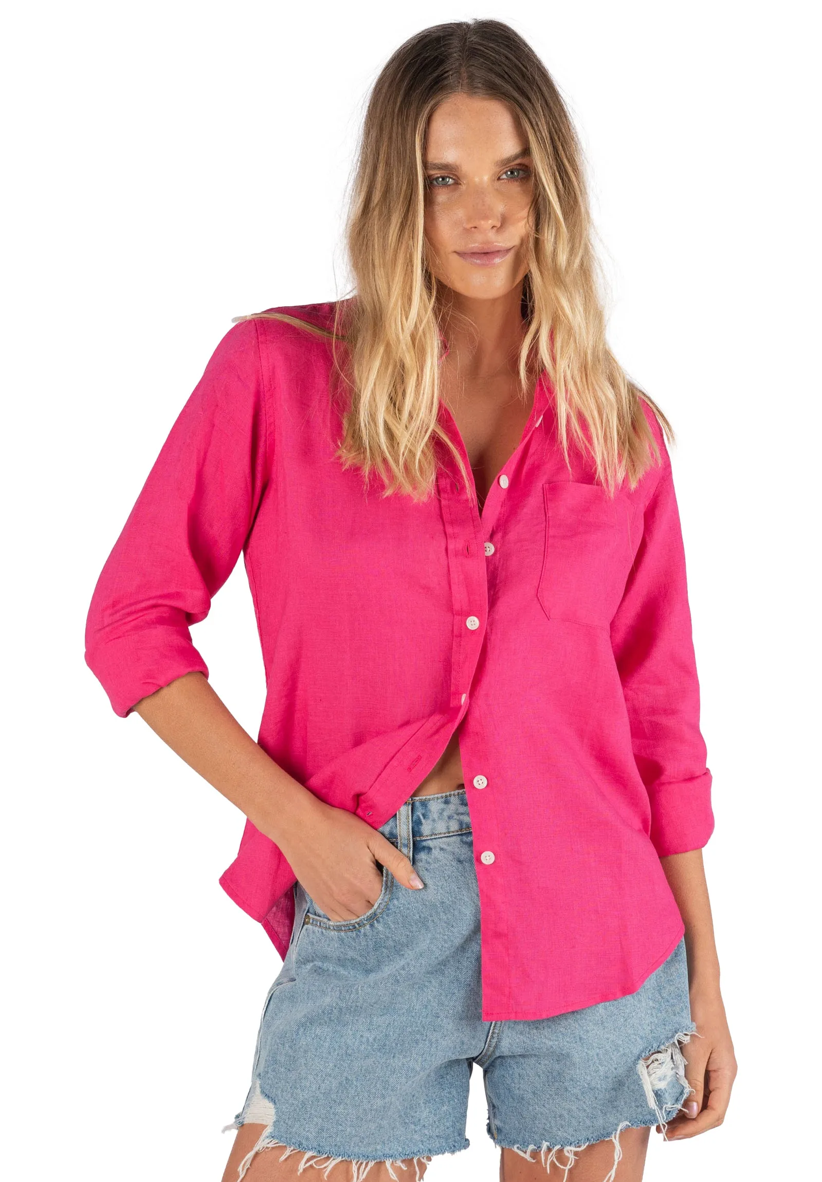 Iris Fuchsia Pink Classic Fit Linen Shirt