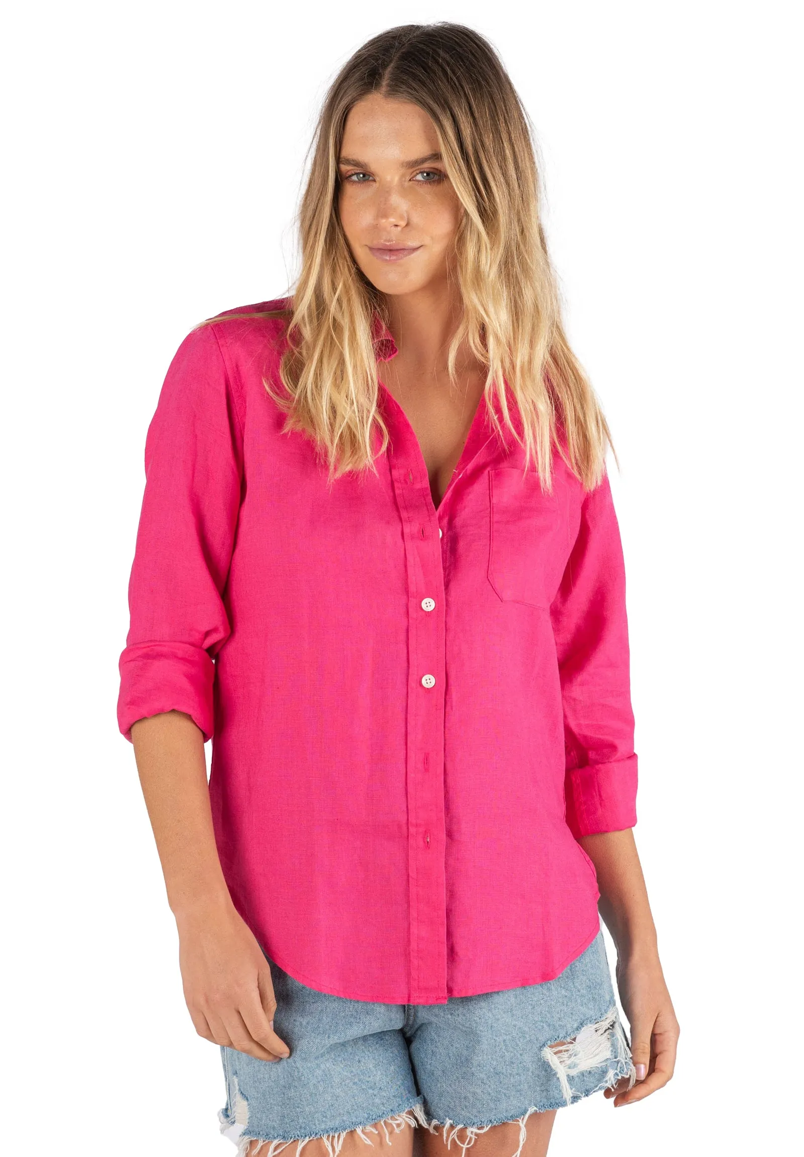 Iris Fuchsia Pink Classic Fit Linen Shirt