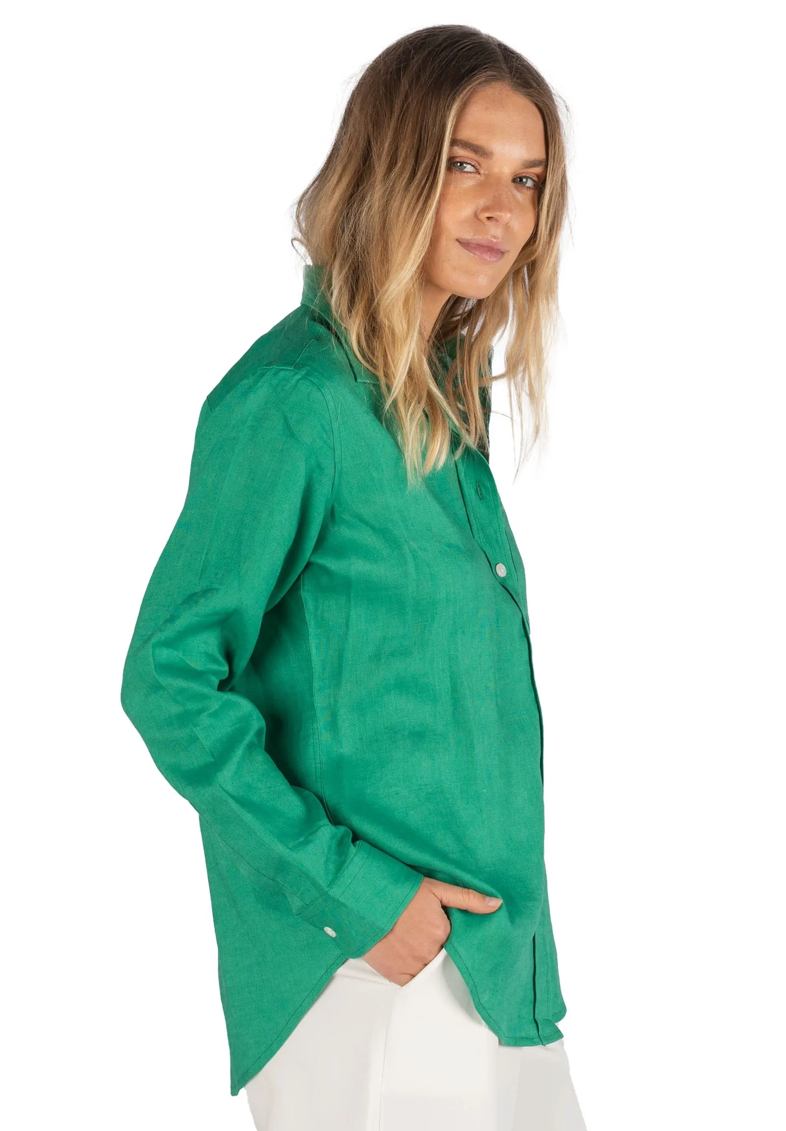 Iris Green Classic Fit Linen Shirt