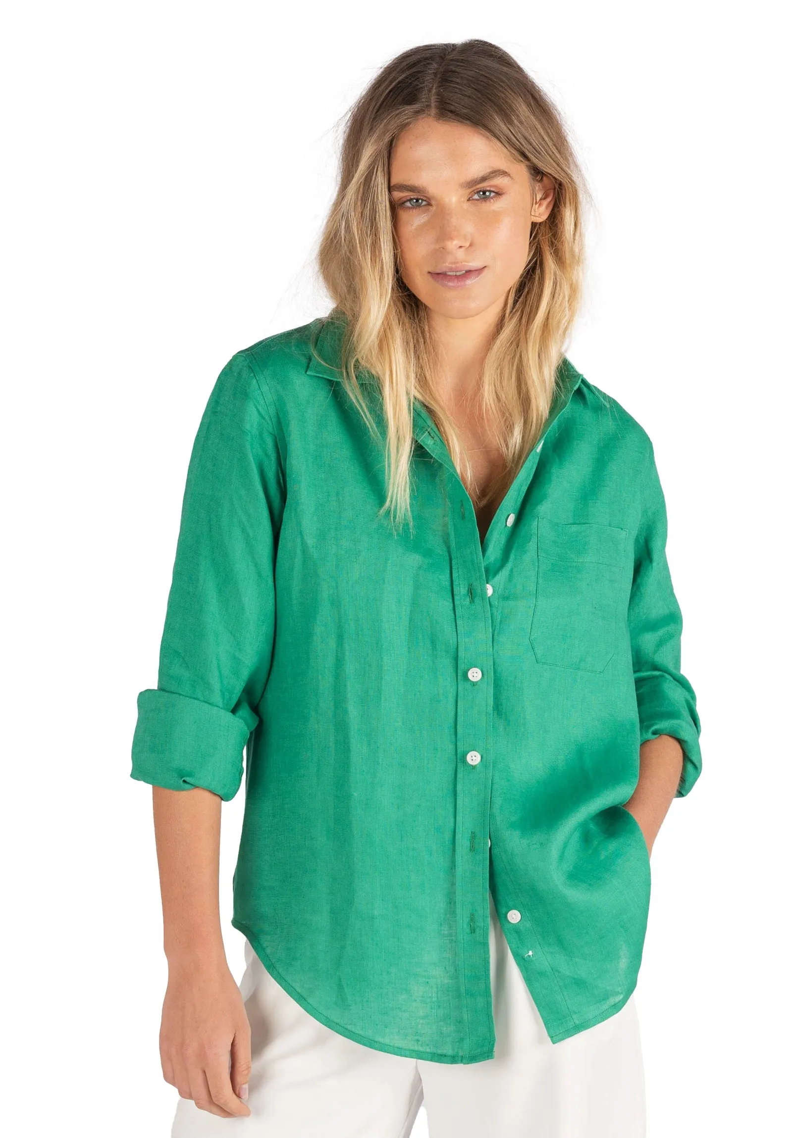 Iris Green Classic Fit Linen Shirt