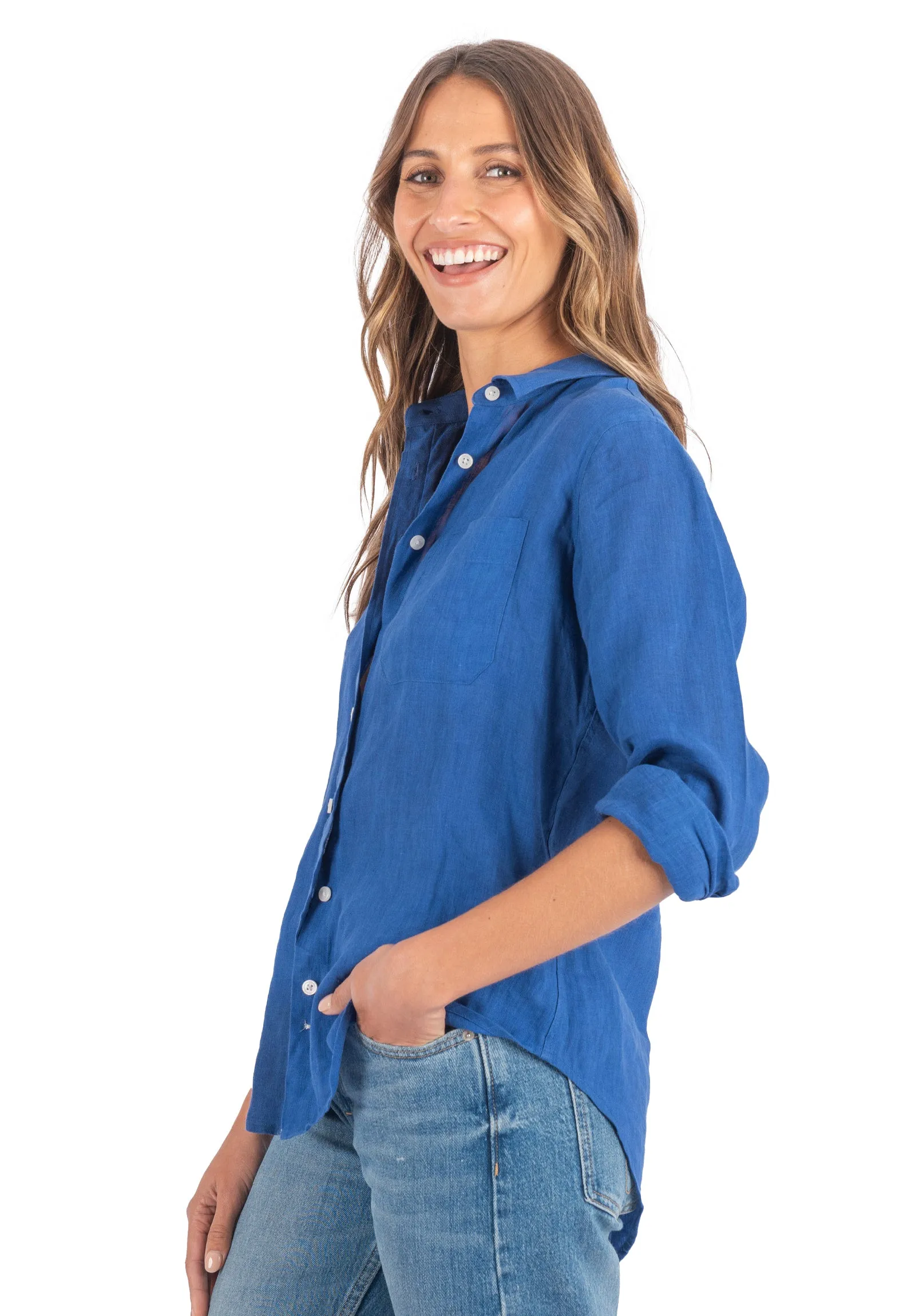 Iris Royal Blue Classic Fit Linen Shirt