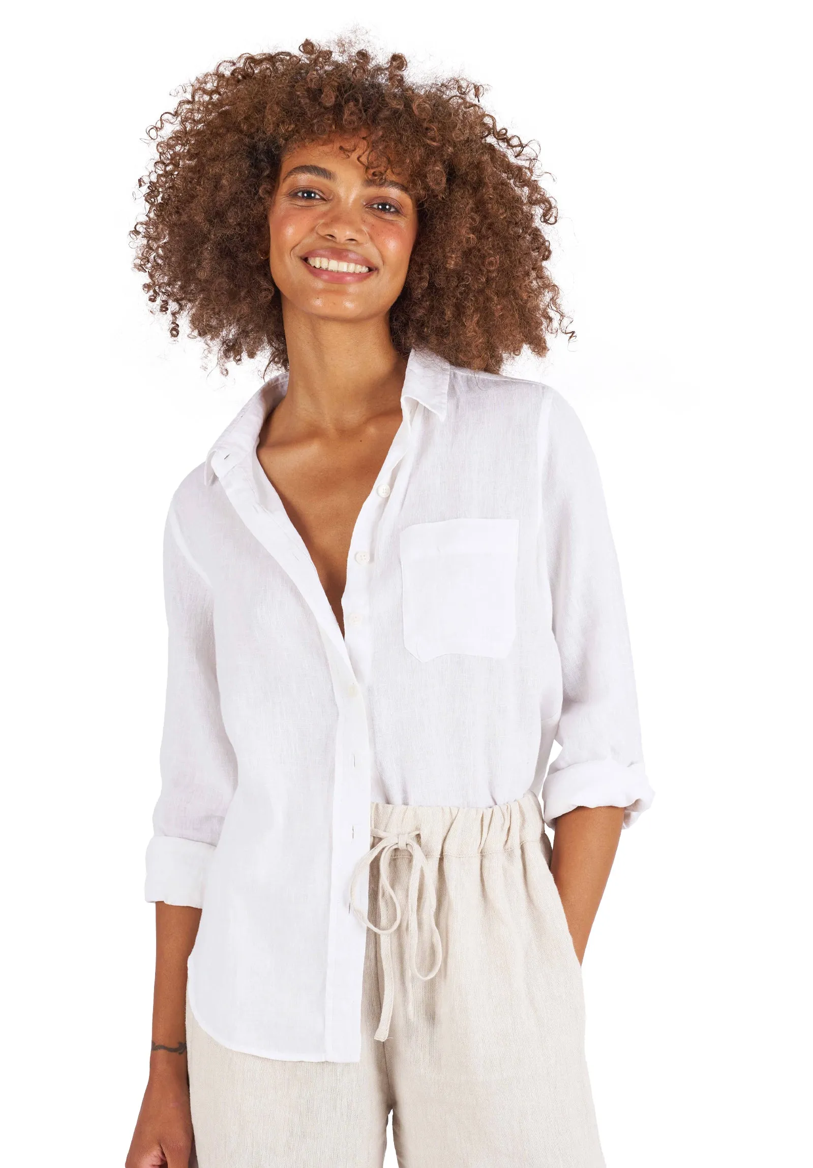 Iris White Classic Fit Linen Shirt