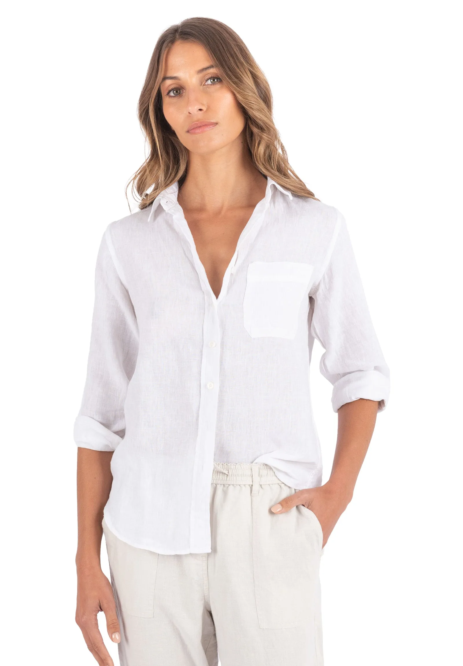 Iris White Classic Fit Linen Shirt